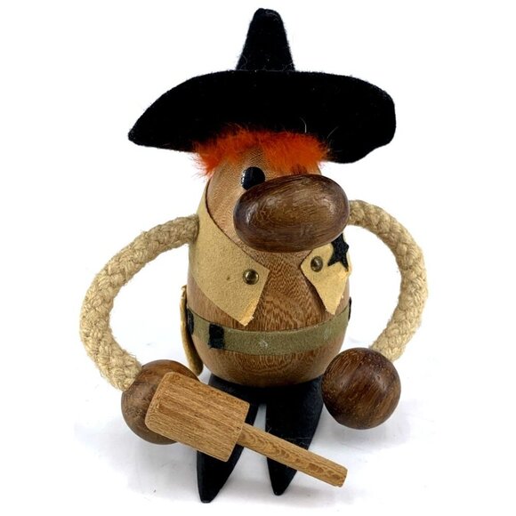 Goula Made In Spain Wooden Sheriff Cowboy 5" Figure Original Sticker Vintage - Picture 1 of 7
